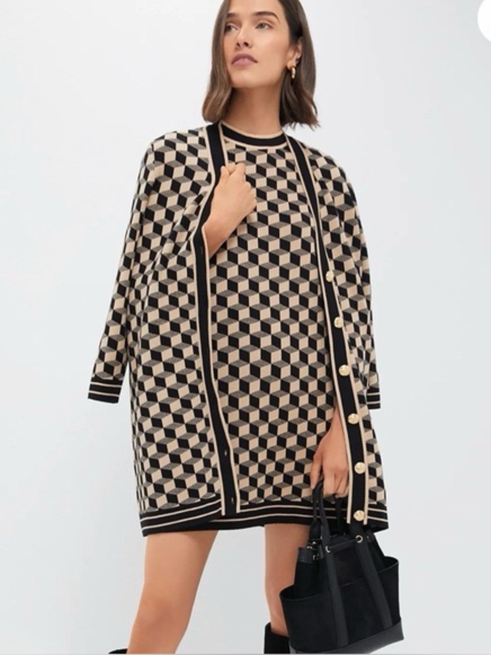 Tuckernuck Onyx and Camel Knit Geo Marie Matching Set (dress and sweater)